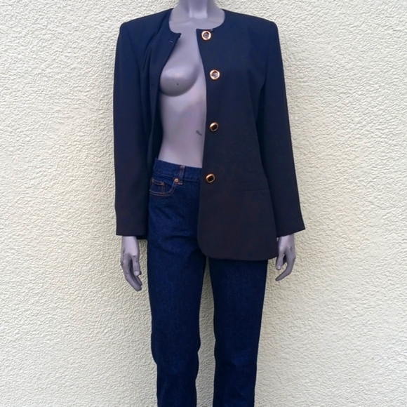 LE SUIT PETITE LADIES VINTAGE BLACK (4) GOLD BUTTON LUXURY SUITCOAT/BLAZER - Picture 8 of 17